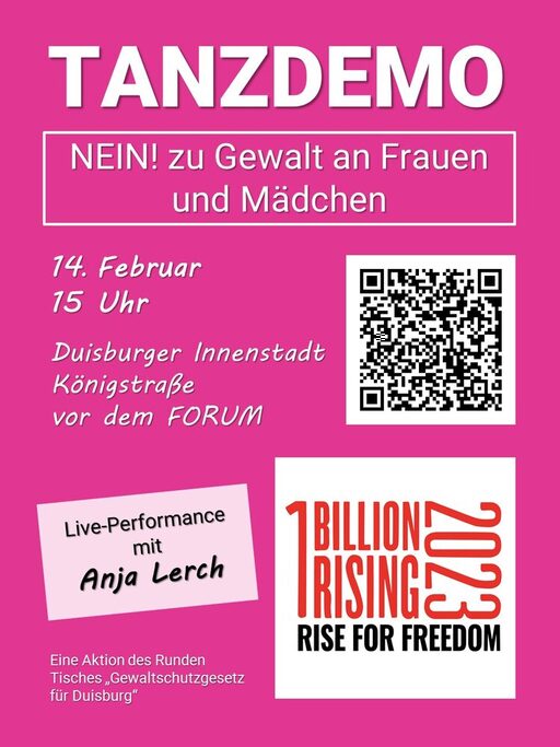 Plakat zur Tanzdemo "One Billion Rising" 2023 unter dem Motto Rise for Freedom