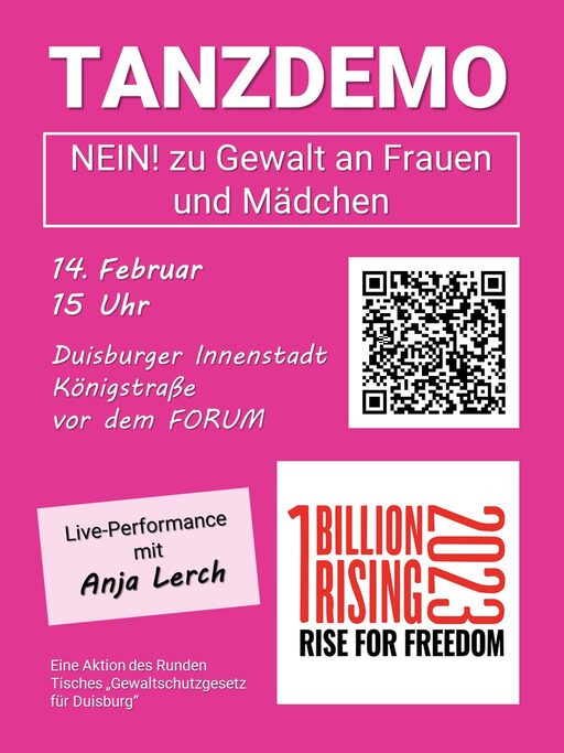 Plakat zur Tanzdemo "One Billion Rising" 2023 unter dem Motto Rise for Freedom