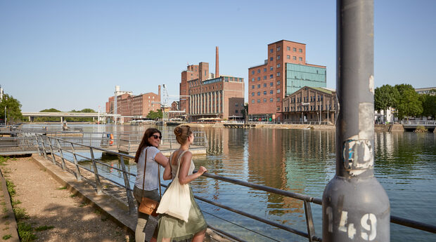 Duisburg's Inner Harbour, view to nostalgic warehouses